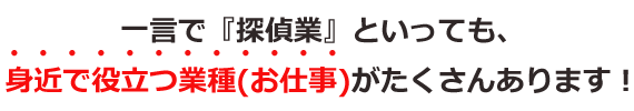 一言で探偵業といっても身近で役立つ業種がたくさんあります